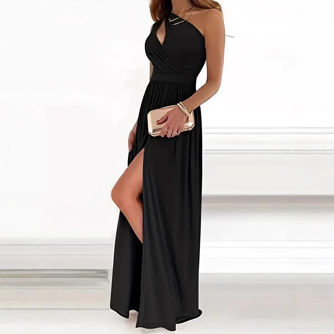 Damen Elegantes Maxikleid mit Ein-Schulter-Design und transparentem Beinschlitz Sovae