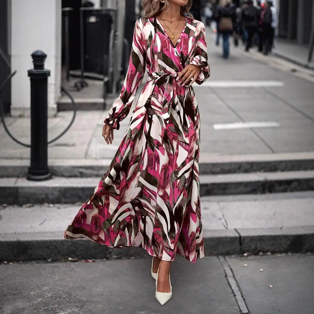 Damen Elegantes Maxikleid mit floralem Druck und Gürtel Sovae