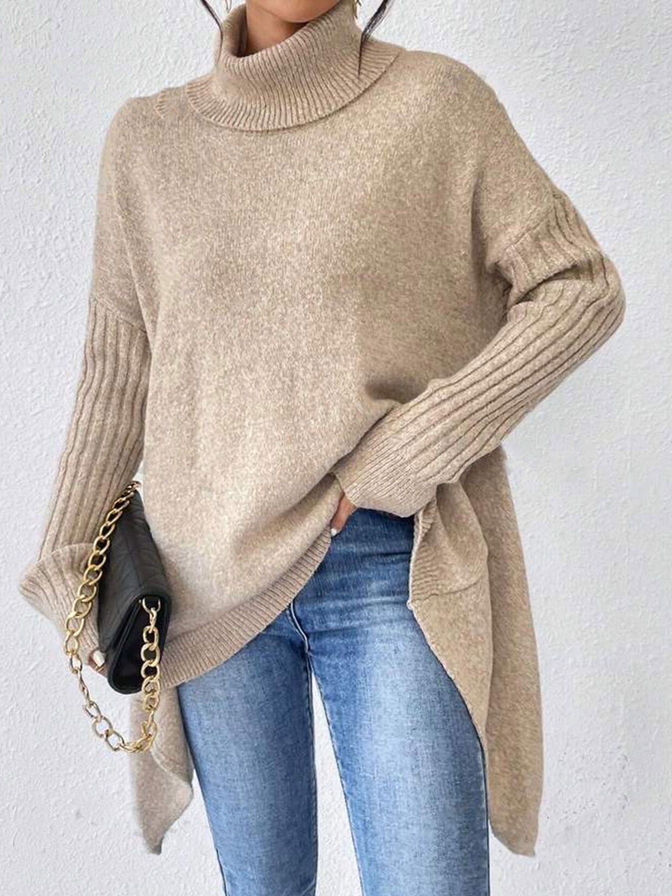 Damen lässiger Pullover mit Stehkragen und asymmetrischem Schnitt Sovae