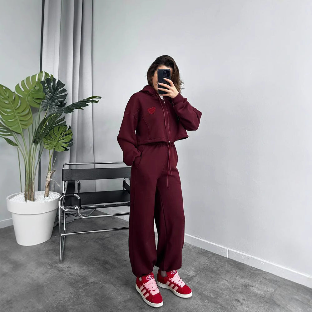 Damen Sportliches Crop-Set mit Kapuze und elastischer Taille Sovae