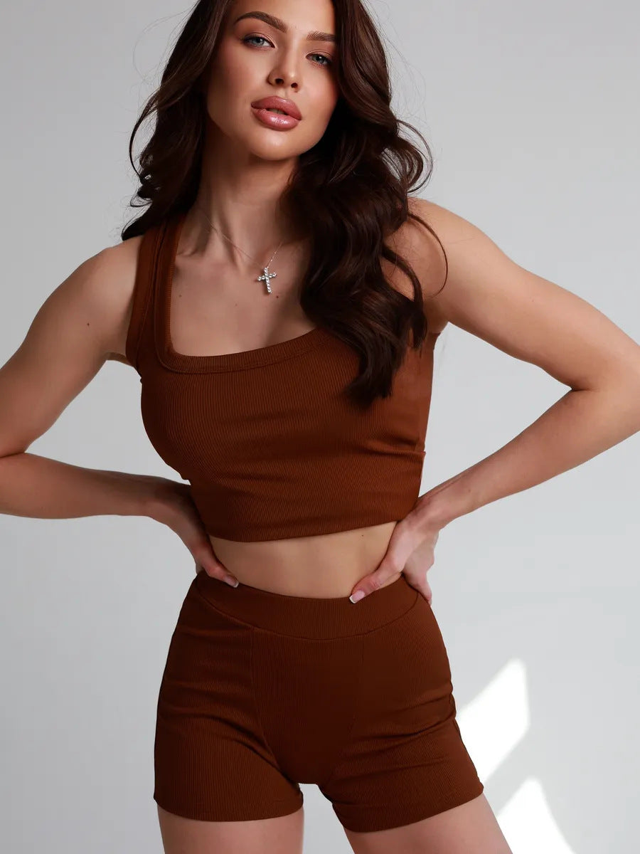 Damen Sportliches Crop-Top und Shorts Set Sovae