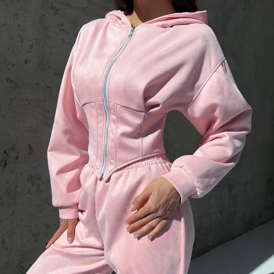 Damen sportlicher Jumpsuit mit Reißverschluss und Kapuze Sovae