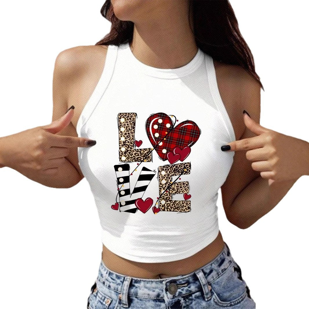 Damen Sportliches Crop-Top mit auffälligem Liebe-Druck Sovae