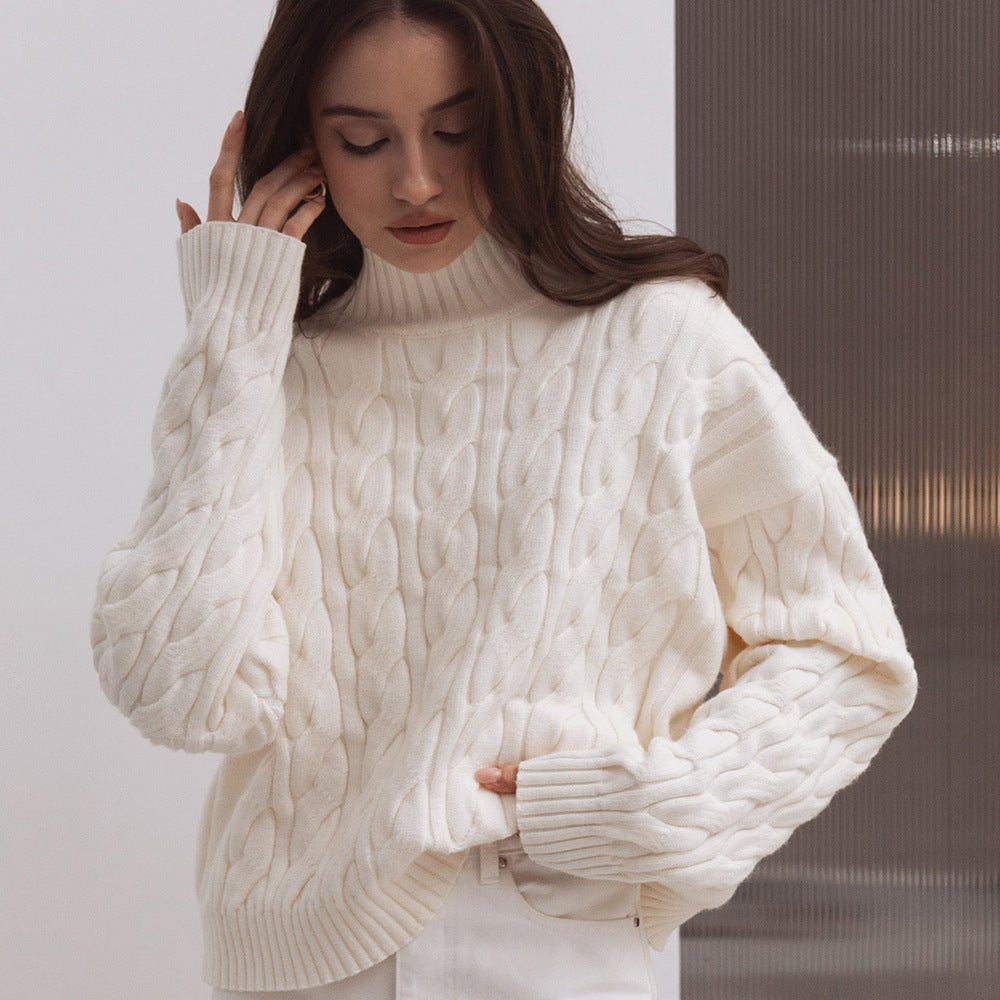 Damen Gemusterter Strickpullover mit hohem Kragen Sovae