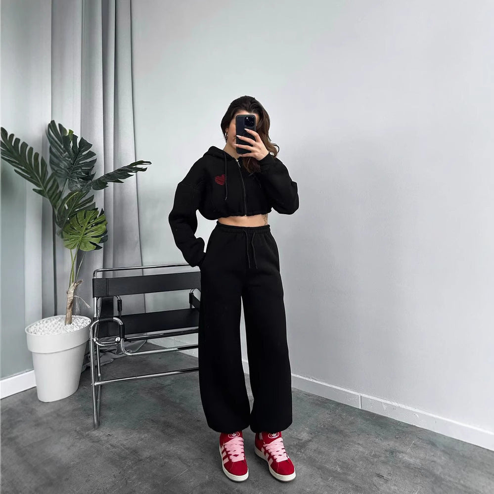 Damen Sportliches Crop-Set mit Kapuze und elastischer Taille Sovae