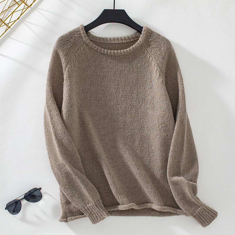 Damen gemütlicher Strickpullover mit weitem Schnitt und Rundhalsausschnitt Sovae