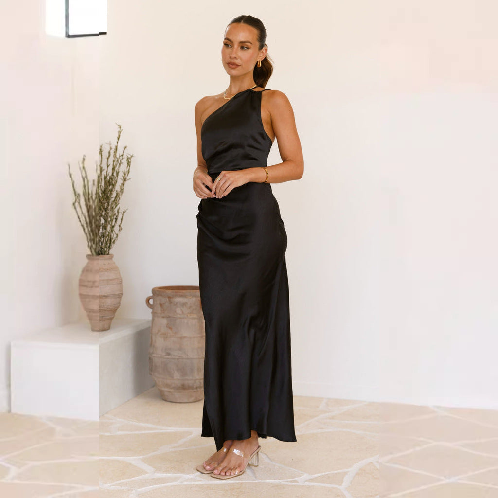 Damen elegante asymmetrische Maxikleid Sovae