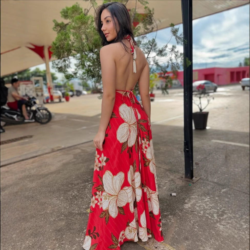 Damen Maxikleid mit handgefertigtem Blumenmuster Sovae