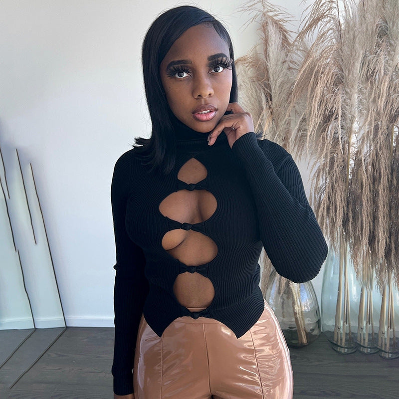 Damen modischer Langarm-Pullover mit Cut-Outs Sovae