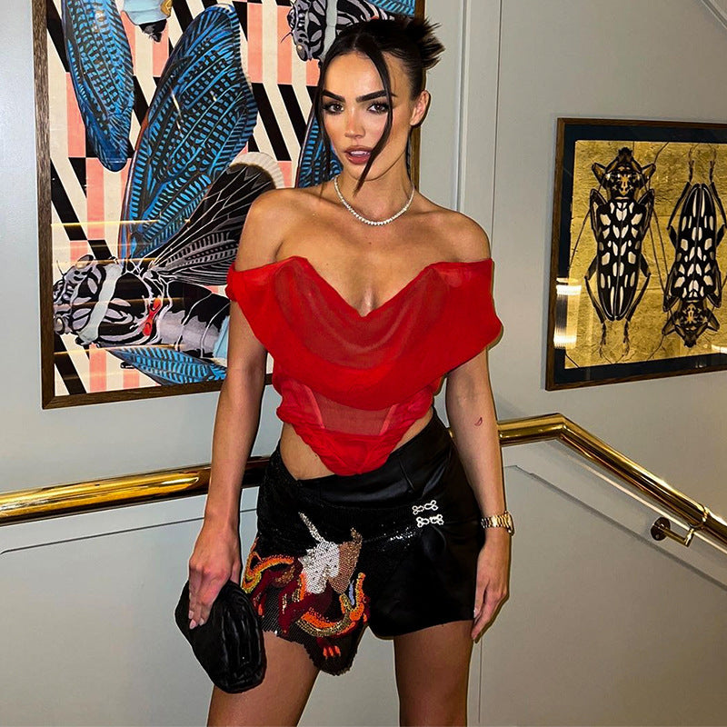 Damen Verführerisches cropped Bodysuit mit schulterfreiem Design Sovae
