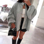 Damen Oversized Strickjacke mit stylischen Puffärmeln und Knopfleiste Sovae