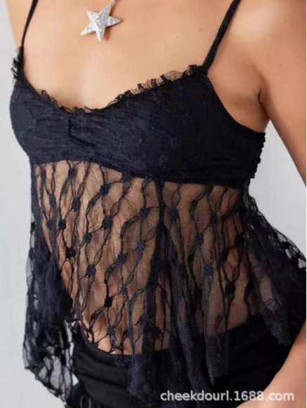 Damen Spitzenoletta Top mit lässigem Schnitt Sovae