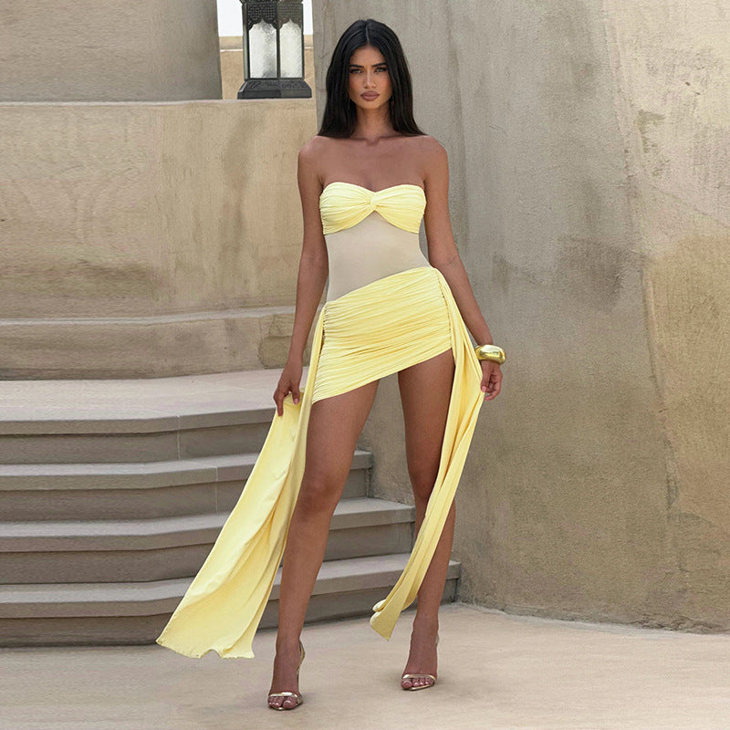 Damen Strapless Wickelkleid mit Drapierungen Sovae