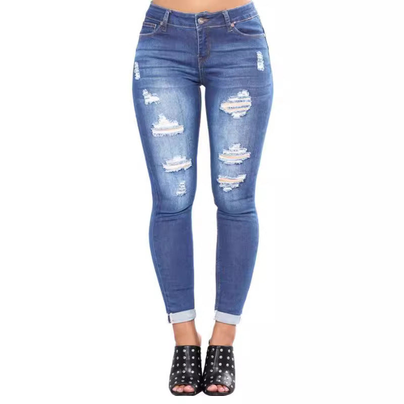 Damen Skinny Jeans mit modischen Rissdetails Sovae