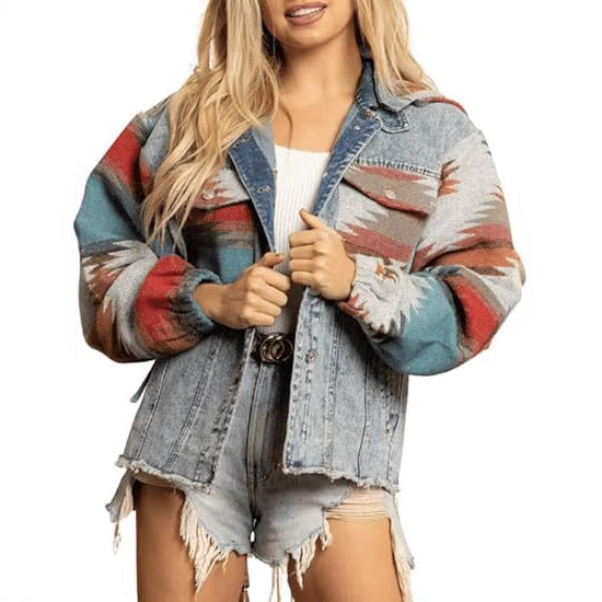 Damen Denimjacke im lässigen Boho-Stil mit Kapuze Sovae