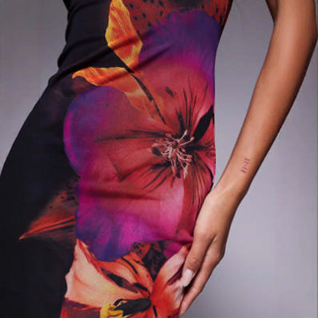Damen Elegantes Bodenkleid mit floralem Design und Schleppe Sovae