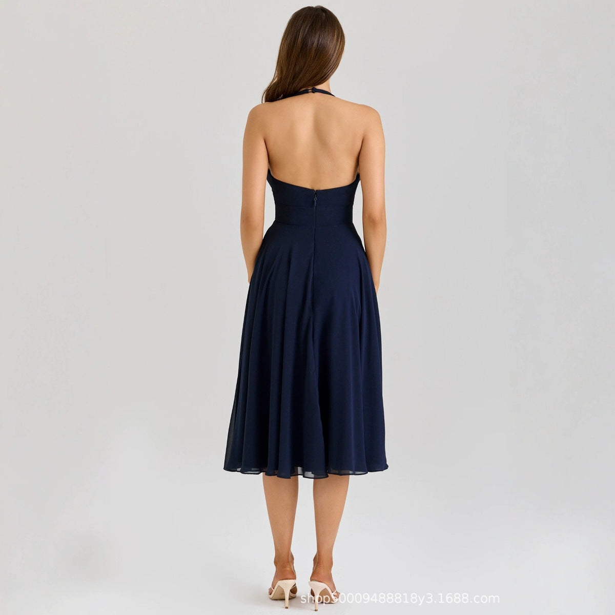 Damen schwingendes Midikleid mit V-Ausschnitt und elegantem Schnitt Sovae