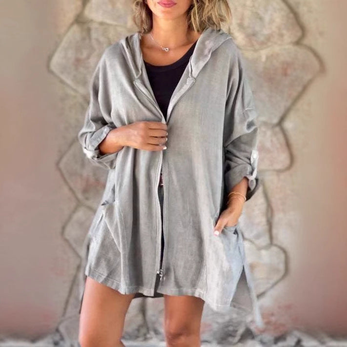 Damen lässige Zip-Hoodie-Jacke mit Taschen Sovae