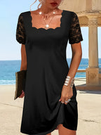 Damen Freizeit-Kleid mit Spitze und Scallop-Ausschnitt Sovae