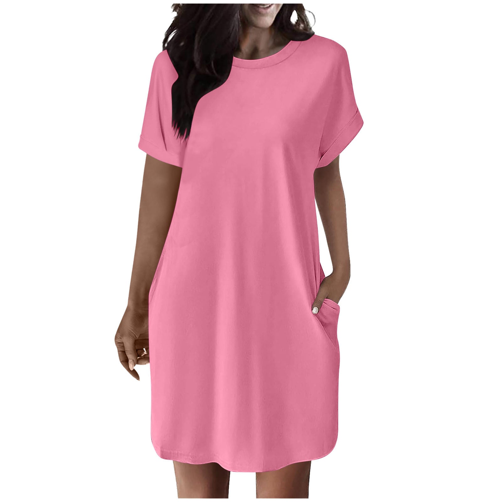 Damen lässiges Taschen T-Shirt Kleid Sovae