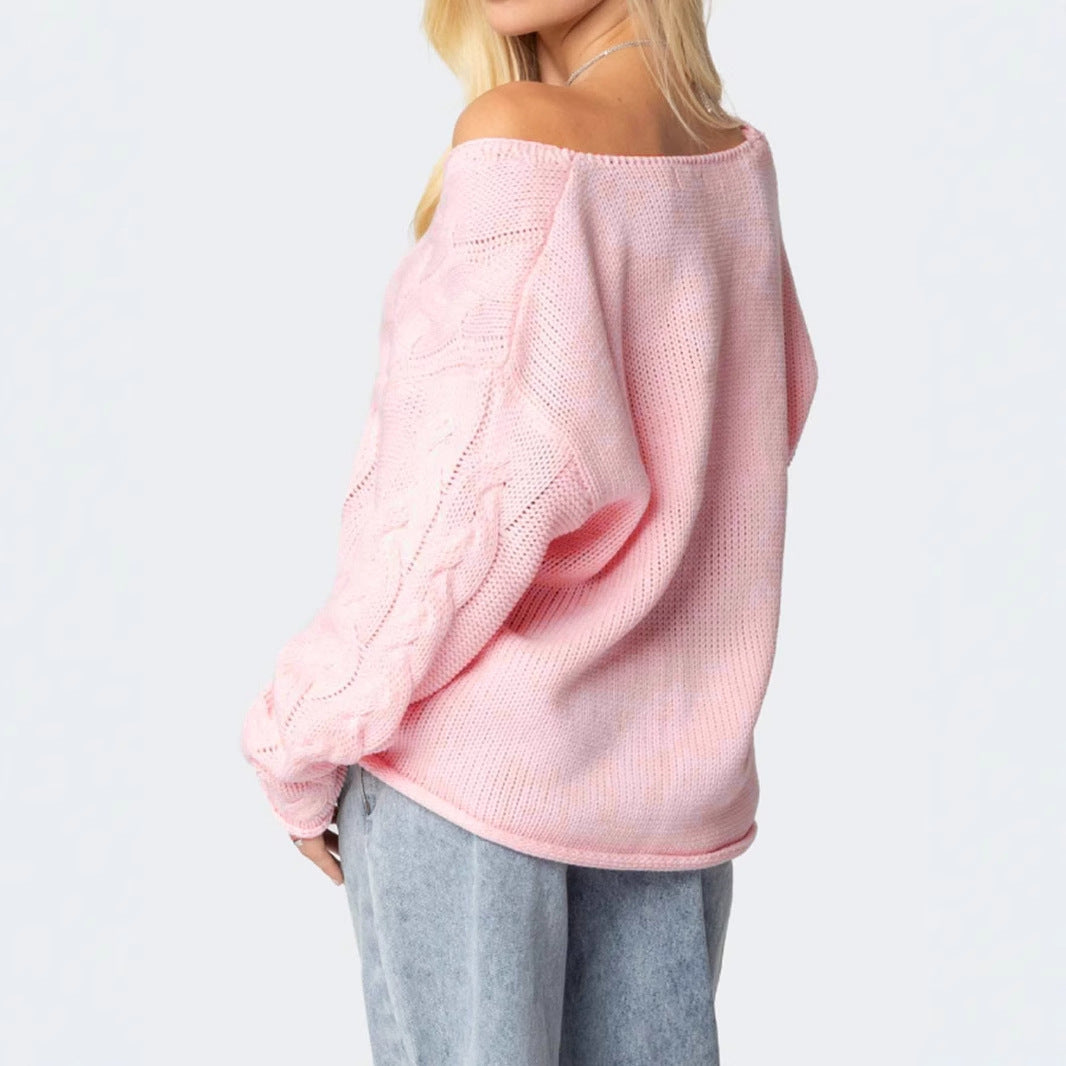 Damen Grobstrickpullover mit tiefem V-Ausschnitt und lässiger Silhouette Sovae