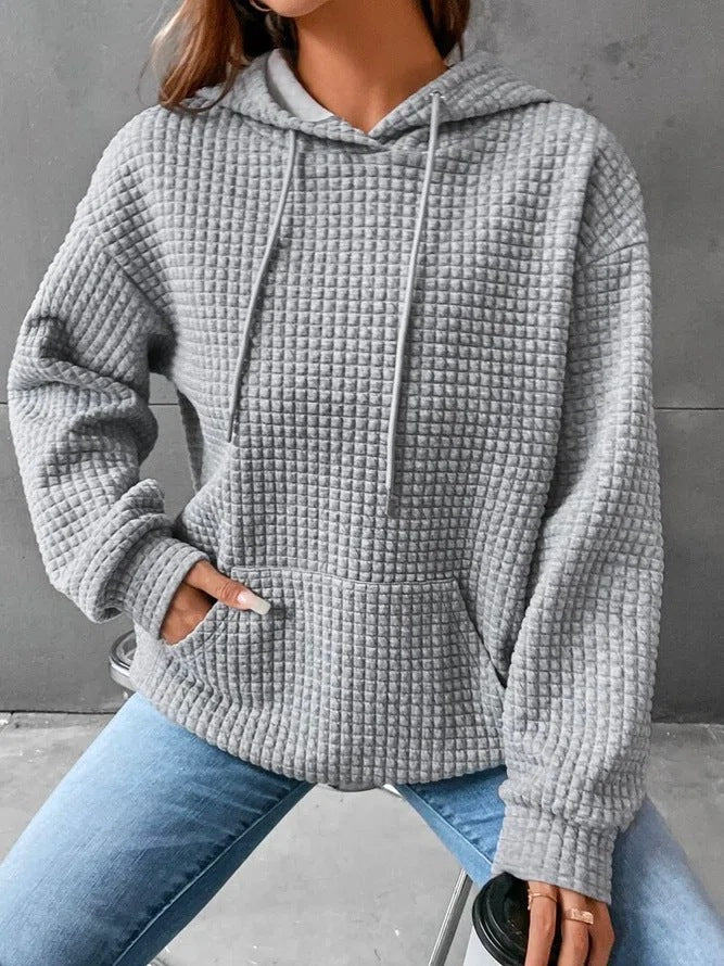 Damen Waffelstruktur Hoodie mit Kängurutasche und lässigem Schnitt Sovae