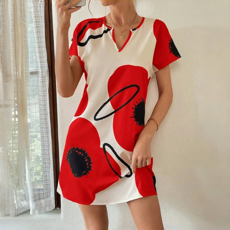 Damen Kurzarmkleid mit floralem Druck Sovae