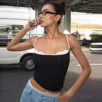 Damen Spaghettiträger Shirt mit Spitze Sovae