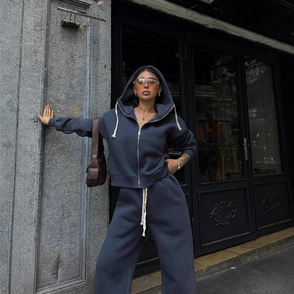 Damen sportlicher Fleece-Hoodie und lässige Jogginghose Set Sovae