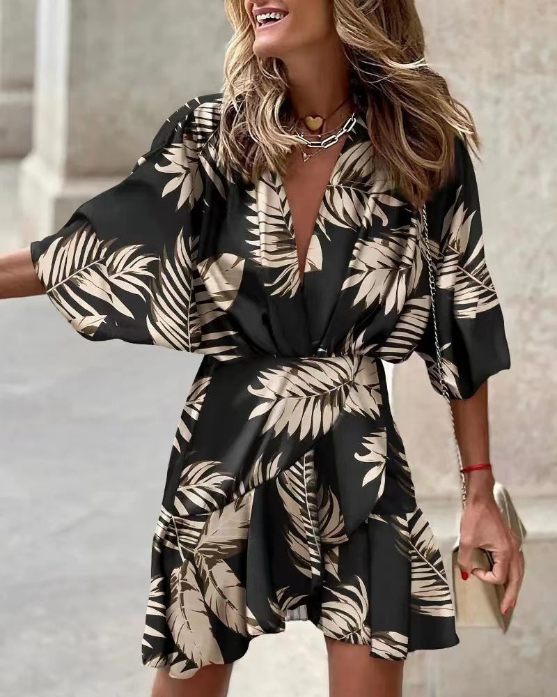 Damen Minimalistisches Kurzarm Kleid Sovae