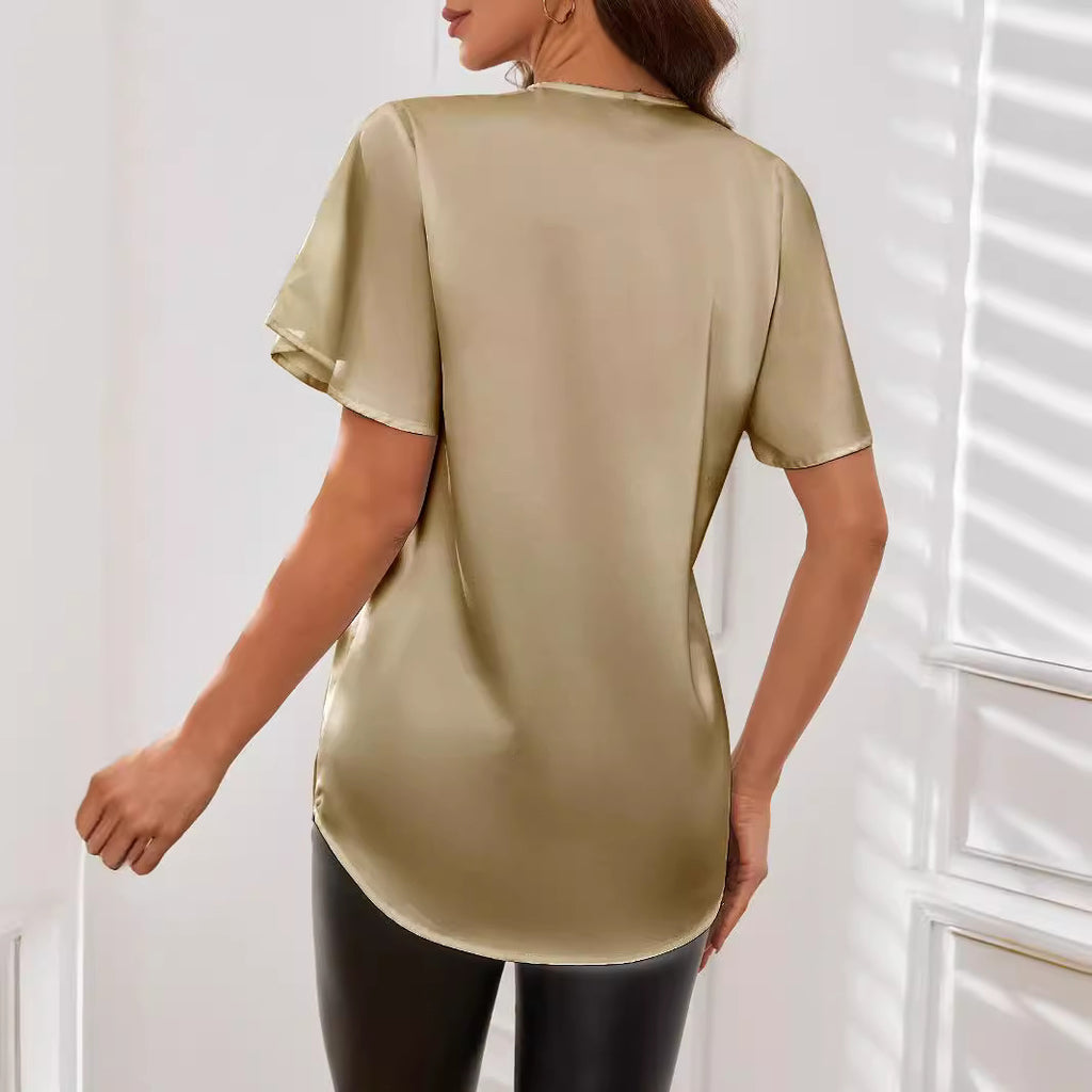 Damen modische Bluse mit V-Ausschnitt und weiten Ärmeln Sovae