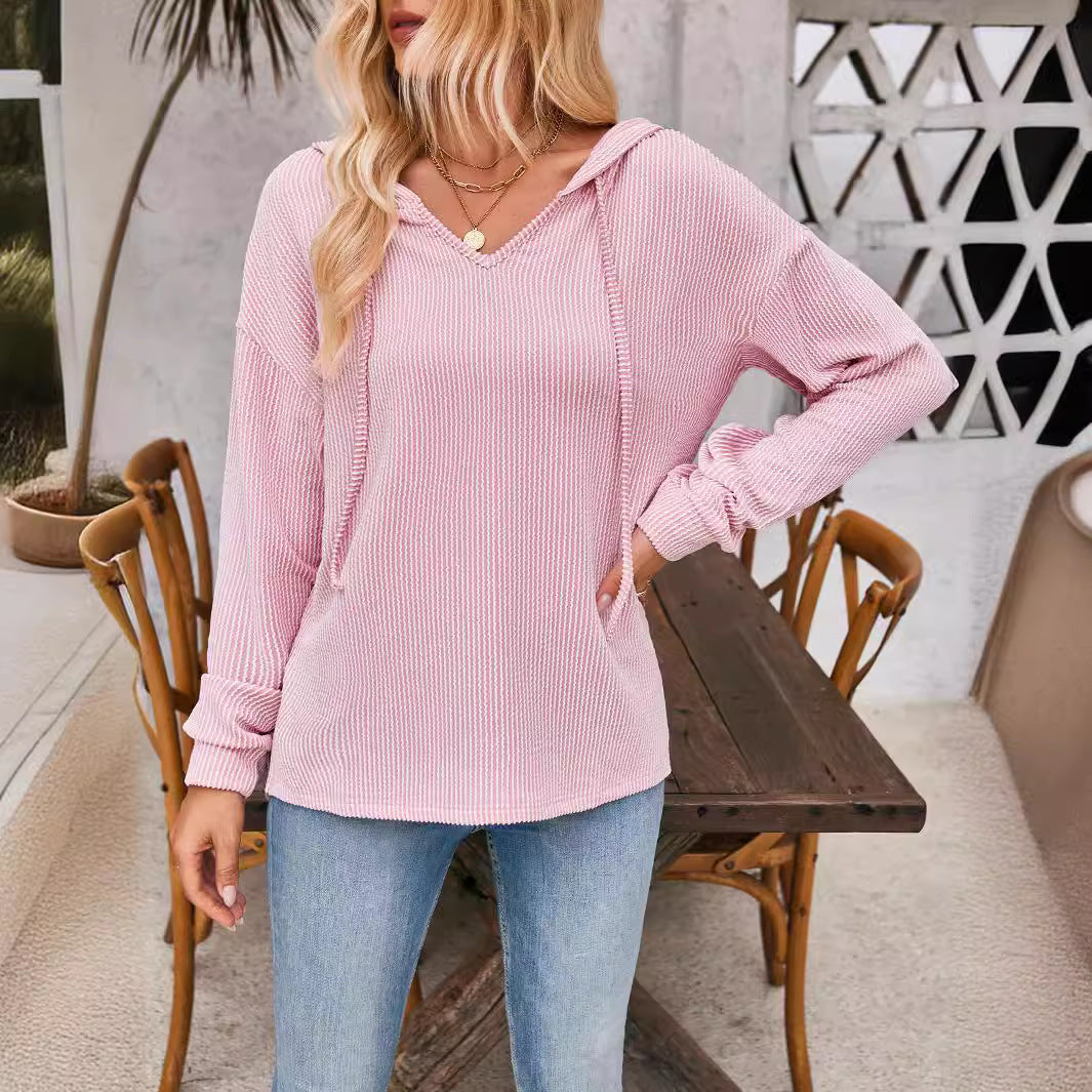 Damen Hoody mit V-Ausschnitt und Seitenschlitzen Sovae