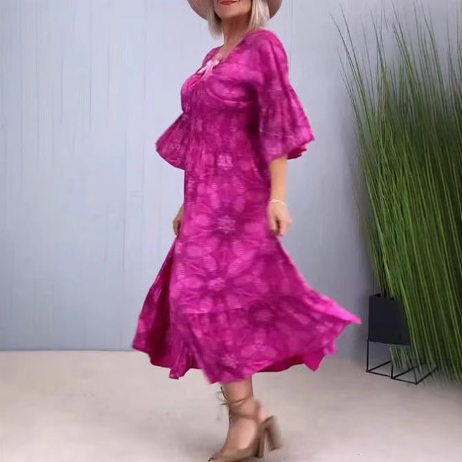 Damen Maxikleid mit V-Ausschnitt und voluminösen Ärmeln Sovae