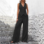 Damen Hosenanzug mit ärmellosem Blazer und weitem Bein Sovae