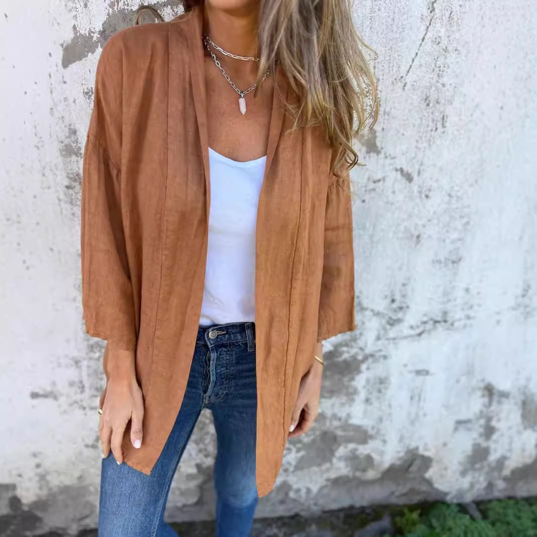 Damen lockere Leinenjacke mit innovativem Schnitt Sovae