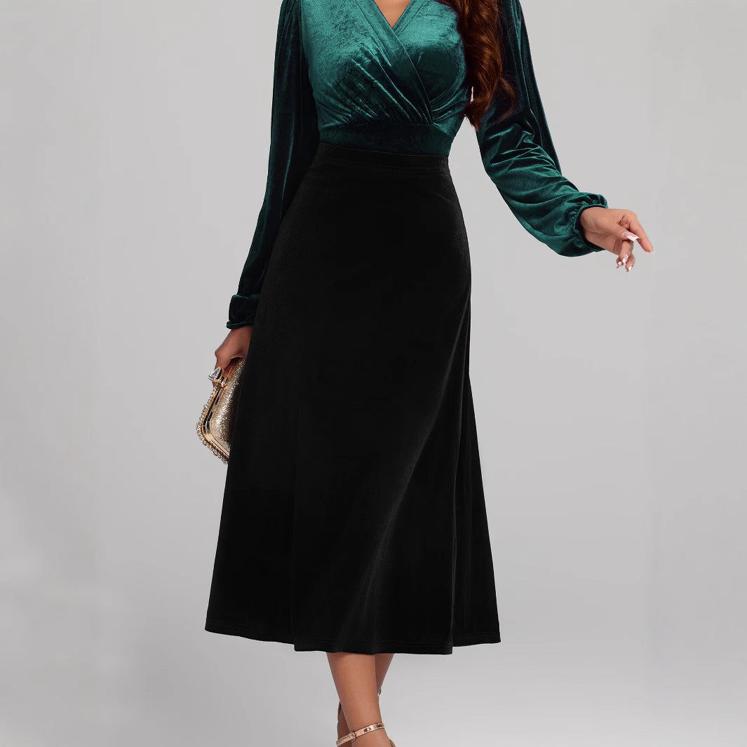 Damen eleganter Maxirock aus hochwertigem Samt Sovae