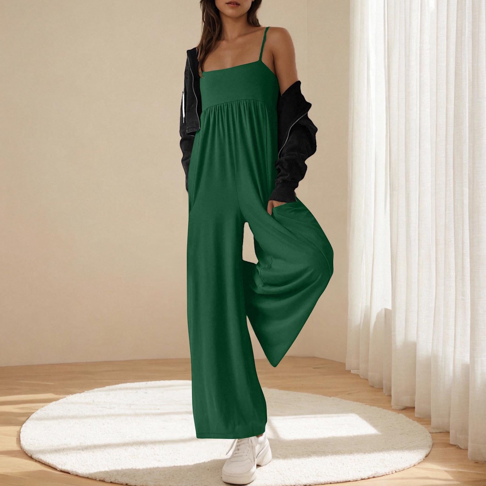 Damen eleganter Jumpsuit mit weit geschnittenem Bein und verstellbaren Trägern Sovae
