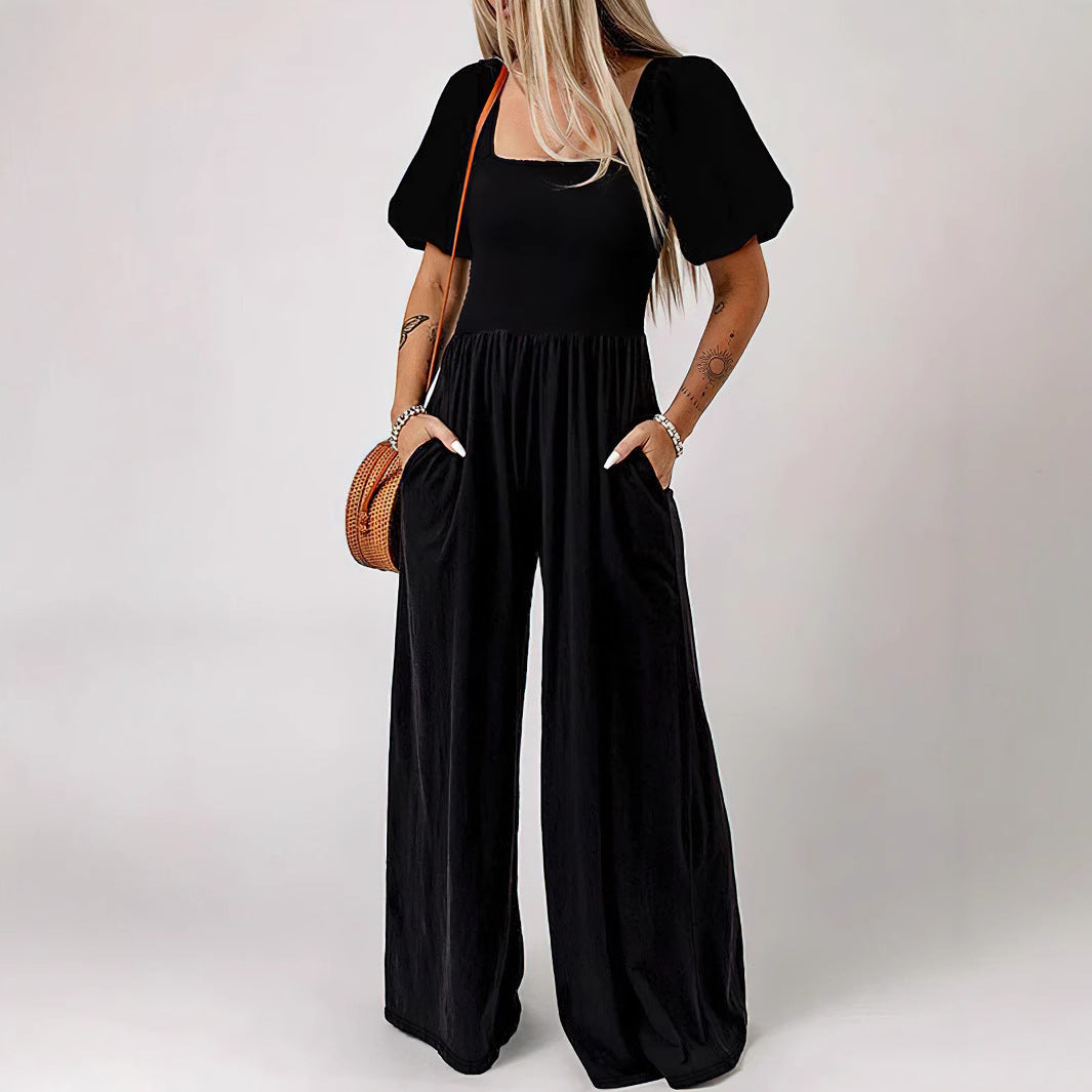 Damen Elegantes Jumpsuit mit Puffärmeln und weitem Bein Sovae