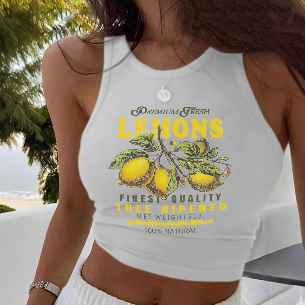 Damen Sportliches ärmelloses Oberteil mit fröhlichem Zitronenmotiv Sovae