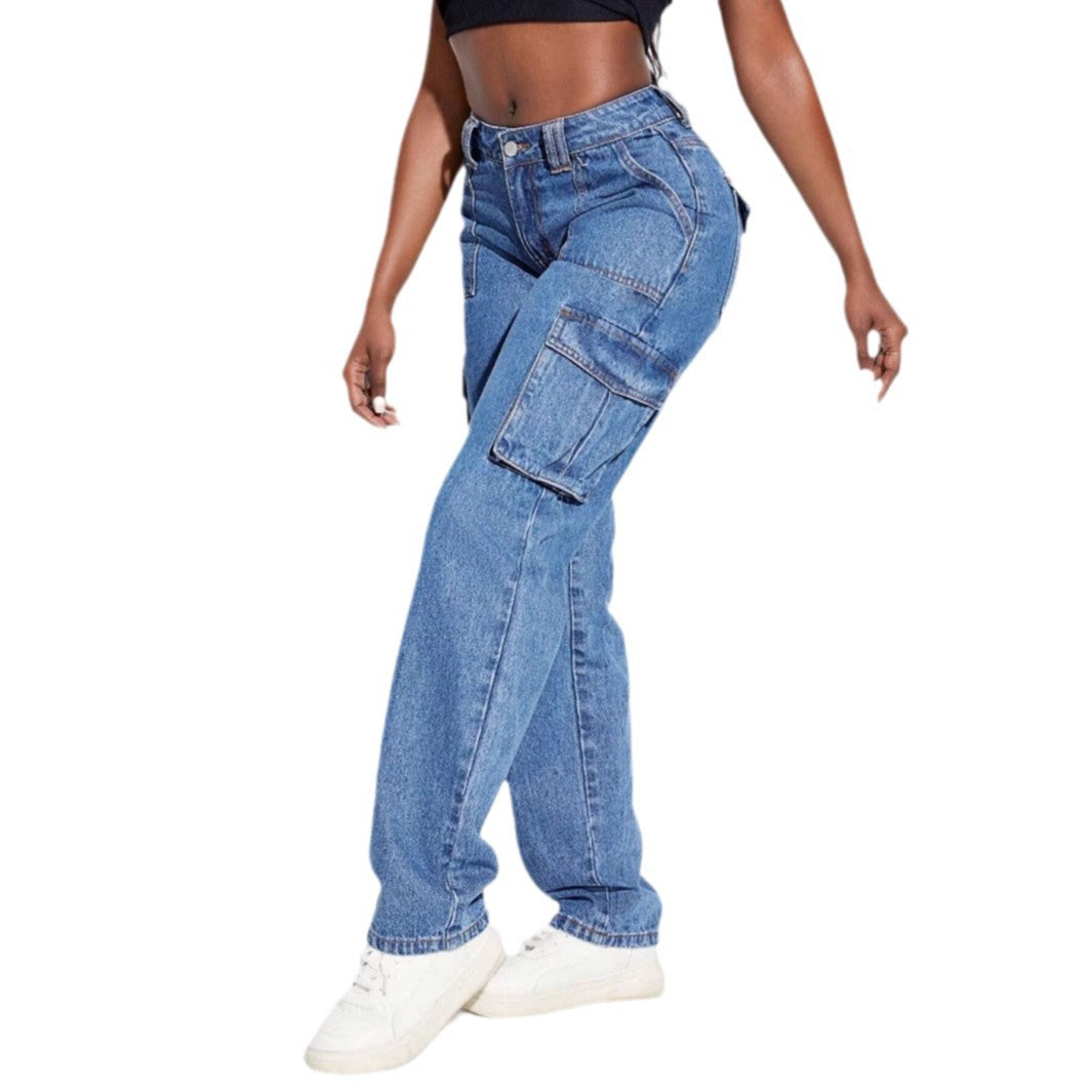 Damen Cargo-Jeans mit hohem Bund und praktischen Taschen Sovae