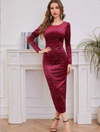 Damen Elegantes Glitzer-Midikleid mit langen Ärmeln Sovae