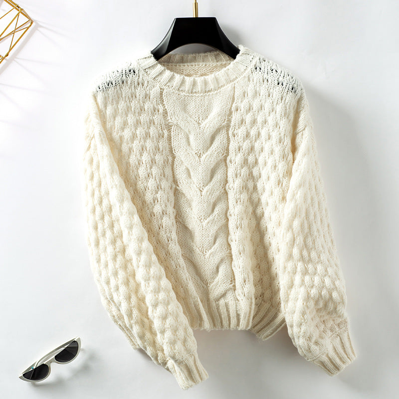 Damen gemütlicher Strickpullover mit strukturiertem Zopfmuster und lässigem Schnitt Sovae