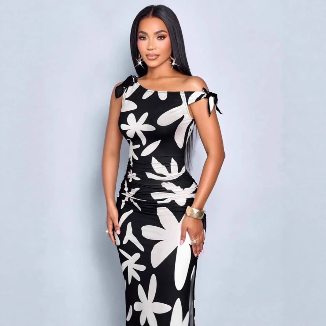 Damen elegantes Maxikleid mit floralem Muster und Schlitz Sovae