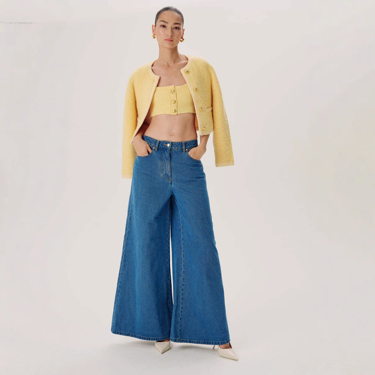 Damen Hochtaillierte Weitjeans mit einzigartigem Taschen-Design Sovae