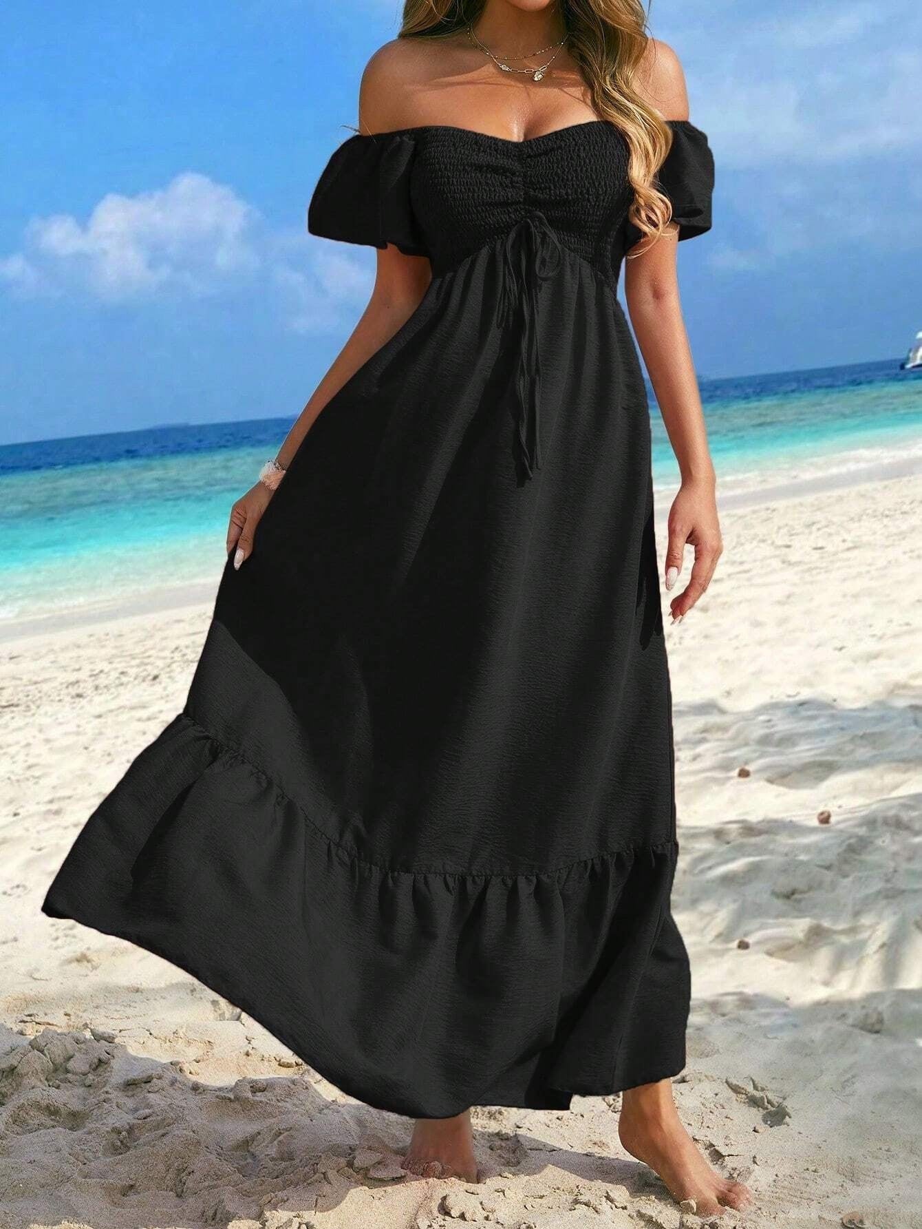 Damen Maxikleid mit schulterfreier Silhouette Sovae