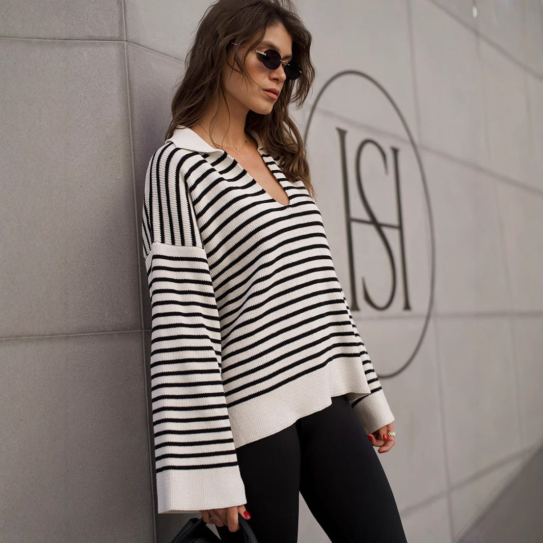 Damen Pullover mit weitem Schnitt und V-Ausschnitt Sovae