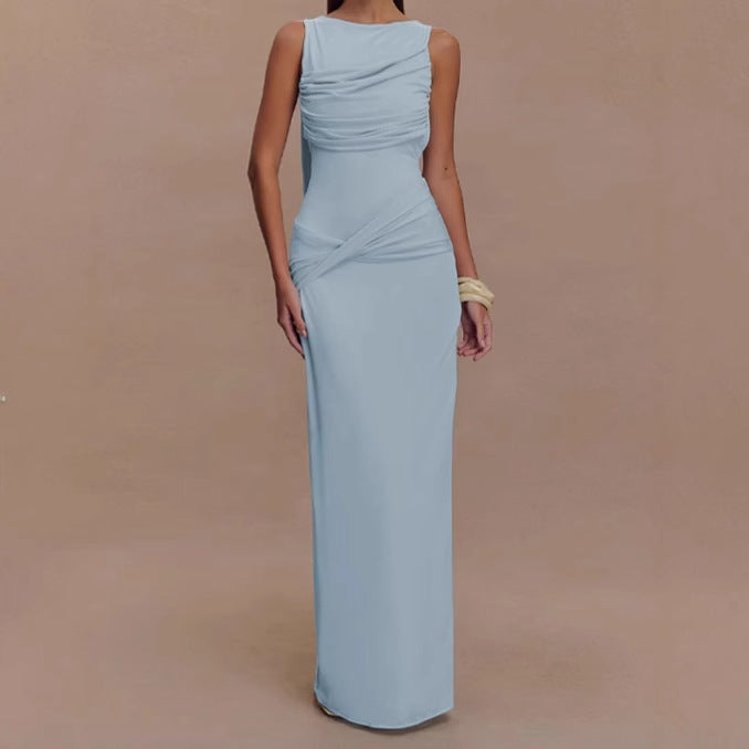 Damen Elegantes Maxi-Kleid mit drapiertem Oberteil und seitlichem Schlitz Sovae