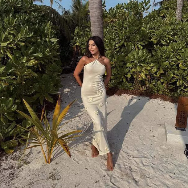 Dame elegante Sommer Maxikleid mit floralem Detail Sovae