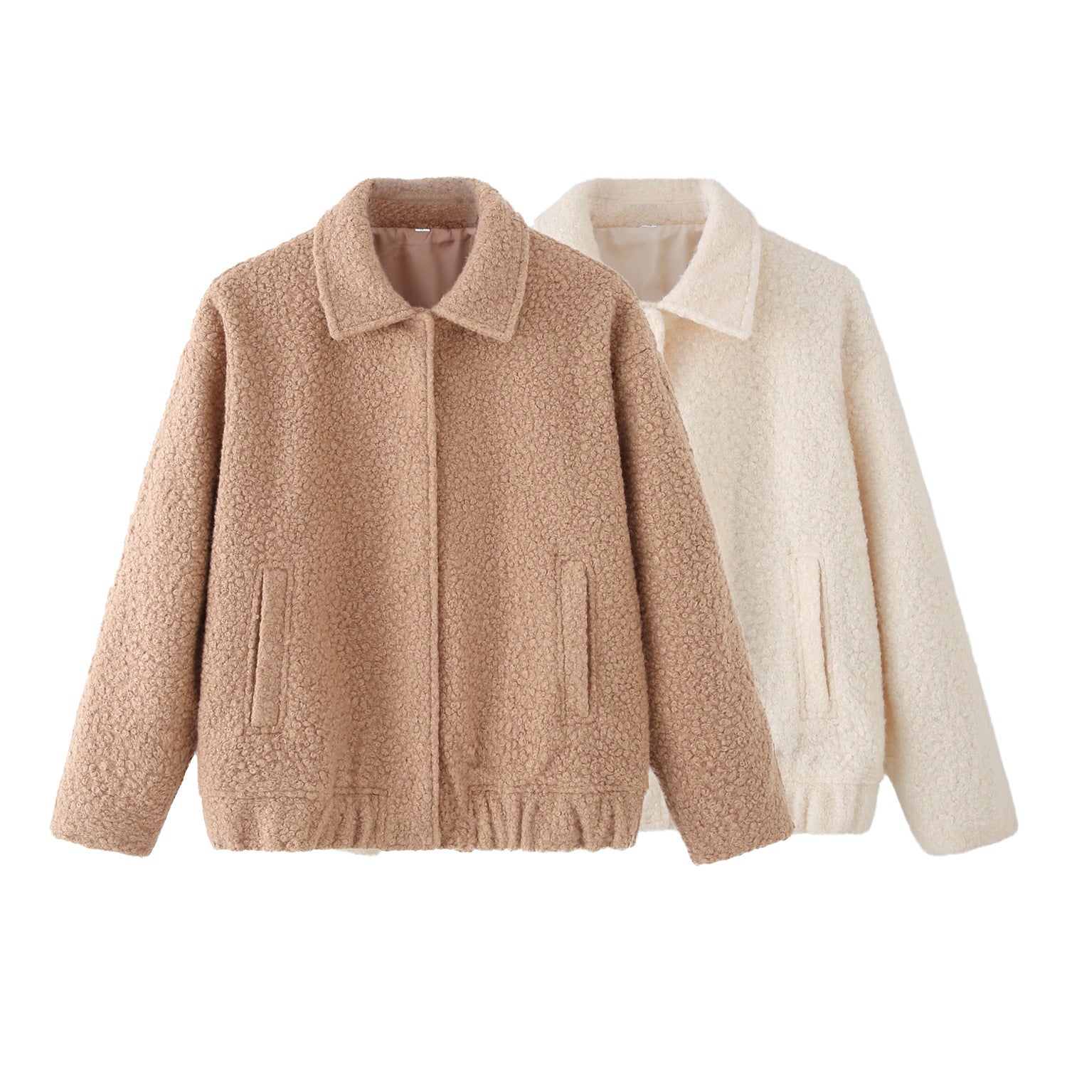 Damen kuschelige Teddyjacke mit seitlichen Taschen und elastischem Saum Sovae