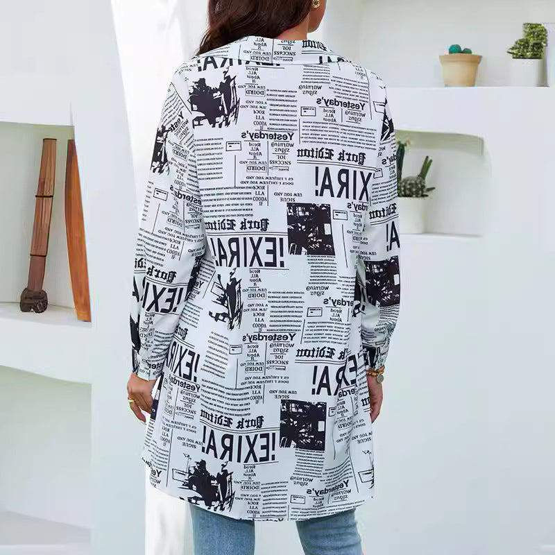 Damen Hemdbluse mit kreativem Zeitungdruck Sovae